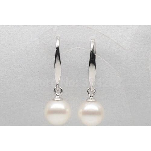 Beautful 9-10mm white AAA+ Round pearl earrings 925s