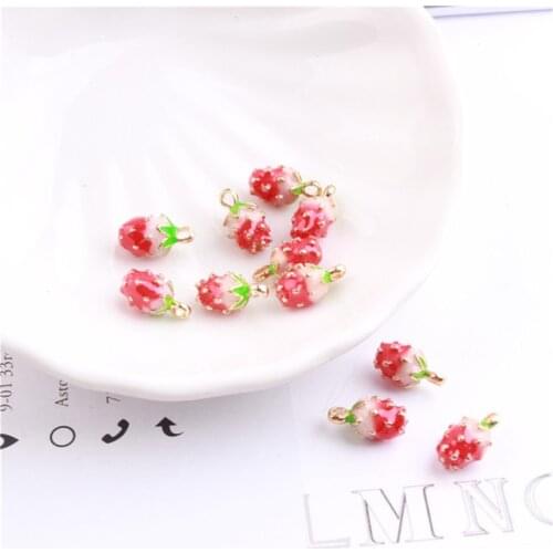 Mini Order 20PCs Kawaii Fruit Strawberry Oil Drop Alloy Charms Enamel 3D Charm Bracelet Necklace Keyring Phone Chain Pendants