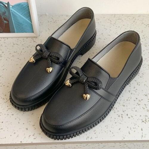 2021 Fashion Bowknot Rain Shoes Short Rubber Boots For Women Restaurant Chef Shoes Kitchen Womens Galoshes Waterproof Loafers