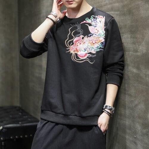 Oversized Sweatshirt Men 2020 Spring Fall Hip Hop Japanese Streetwear Embroidery O-Neck Hoodie Men Sweatshirts Male KK3311