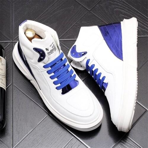 Autumn new Height Increasing Men Sneakers White Leather Casual Shoes Hip Hop High Tops Ankle Boots