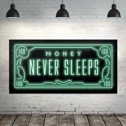 Wall painting 1 canvas print poster wall picture MONEY NEVER SLEEPS canvas art living room mural modern home decoration