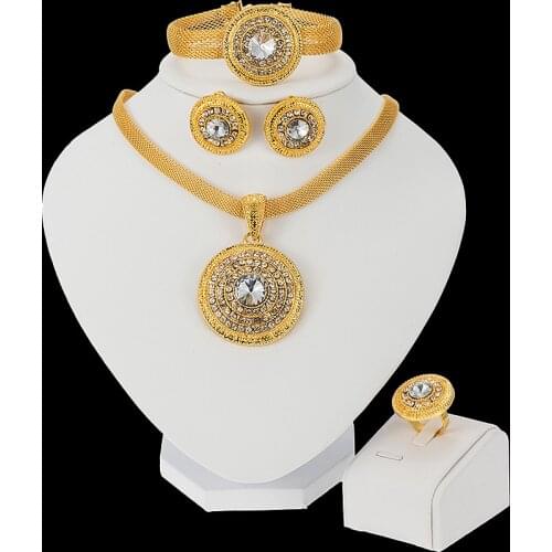 News Nigerian Wedding African Costume Luxury Jewelry Set Dubai Round Fashion Charm Neckace Jewelry sets For Women Party