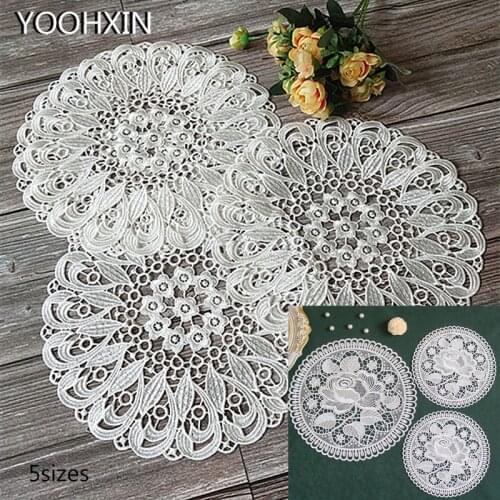 NEW round lace Water soluble embroidery place table mat cloth pad cup mug Napkin tea doily coaster New Year 2021 Christmas decor