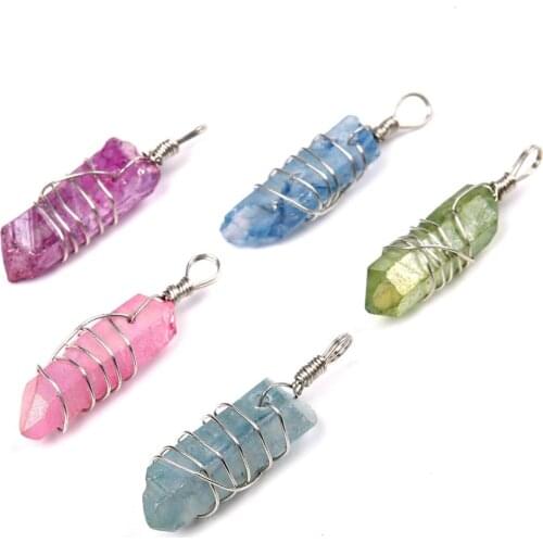 1pc Natural stone Hand maded amethysts blue olive green crystal necklace pendant for women and couples