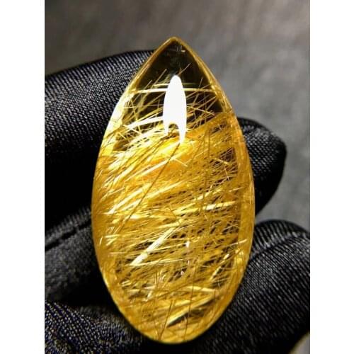Natural Gold Rutilated Quartz Pendant Brazil 37.3*20.7*13.1mm Wealthy Water Drop Men Women Jewelry 18K Gold AAAAAA