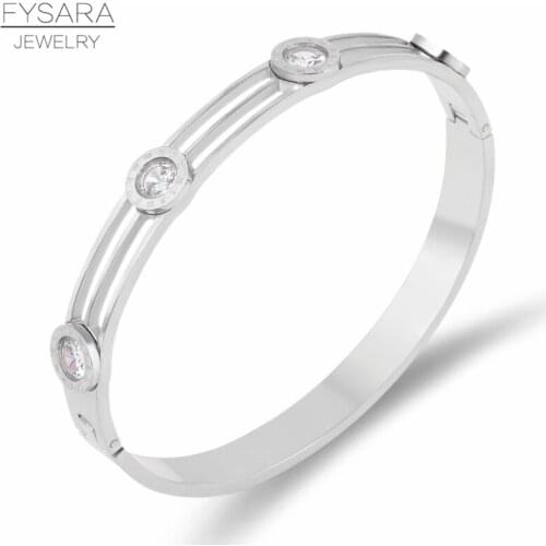 FYSARA Roman Numeral Hollow Bangles Women Men Jewelry Stackable CZ Crystals Bangles Hollow Bracelets Couple Luxury Bangles