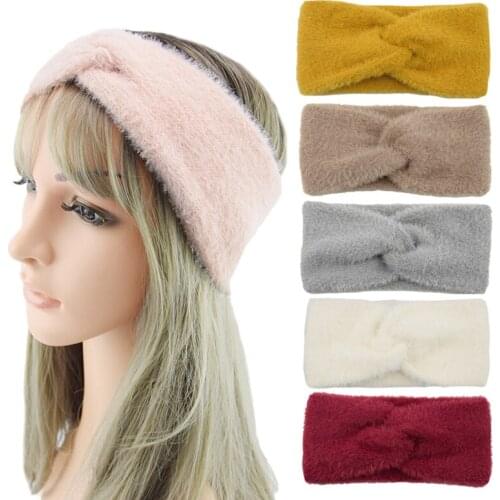 Fluffy Knot Headbands Autumn Winter Imitation Mink Cashmere Solid Color Bow Hairbands Simple Warm Womens Sweet Headband