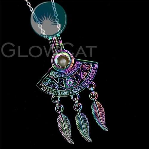 Rainbow Filigree Sunflower Tassel Handmade Pendant Perfume Diffuser Beads Pearl Cage Locket Necklace R-C1013
