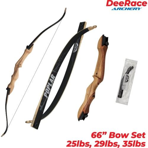 66" Inches Archery Traditional Take Down Wooden Recurve Bow Bolt Limbs Wood Riser with Dacron Bow String 25lbs 30lbs 35lbs LH RH