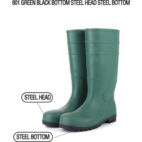 PVC rubber rain boots green steel toe safety boots wholesale agricultural rain boots PVC mens long work boots rain boots