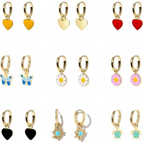 Luxury Love Heart Butterfly Flower Pendant Circle Earrings for Women Dripping Oil Huggie Hoop Earring Jewelry orecchini donna