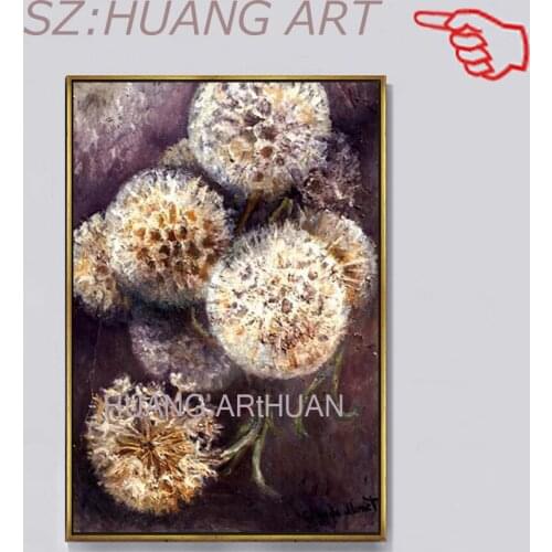 Hand Painted Abstract Oil Painting Painting White Flower Flora Dandelion Plant Home Bedroom Decoration Modern Artwork Decor