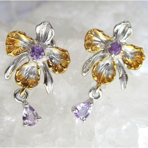 2020 New Design Flower Drop Earrings Purple Zircon Silver Dangle Earrings Boho Brincos Wedding Party Statement Accessories Mujer