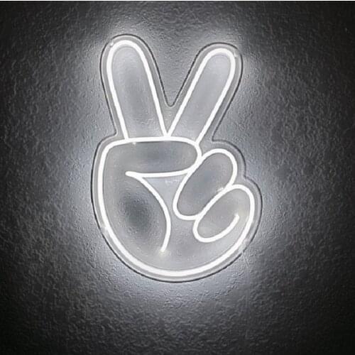 Peace Hand Symbol Led Neon Sign Kawaii Cute Light Decor Indoor Wall Hanging Girl Gift Birthday Home Room Bedroom Party Office