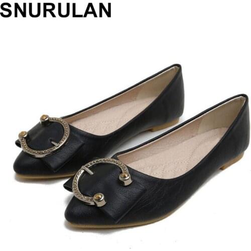 SNURULAN Bow Women Pointed Toe Rhinestone Flat Shoes Ladies Fashion Party Loafers Comfort Driving Lazy Soft Boat Shoes Plus Big
