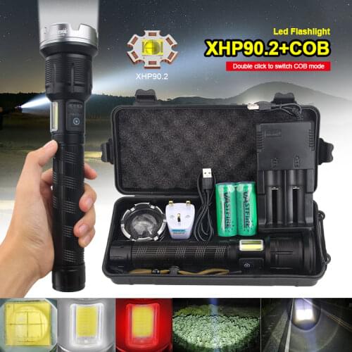 Super-bright 4500lumen 4-Core P90 Zoomable LED Flashlight 800M COB Side Light USB charging Power Bank Torch 18650 26650 Battery