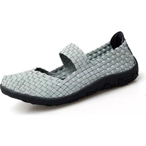 Womens Casual Shoes Summer Flat Bottom Mesh Breathable Casual Shoes Soft Bottom Non Slip Womens Woven Shoes Moms shoes