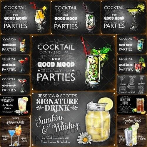 Vintage Beer Metal Tin Signs Cooking Wall Art Painting Bar Pub Cafe Kitchen Decor Mojito Iced Tea Juice Cocktail Retro Plaque