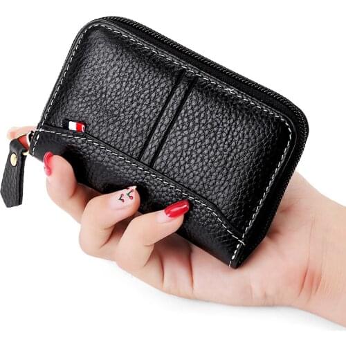 Men Card Holder Business Women Credit Cardholder Genuine Leather Case for Bank Cards Casual Zipper Wallet RFID Coin Purse