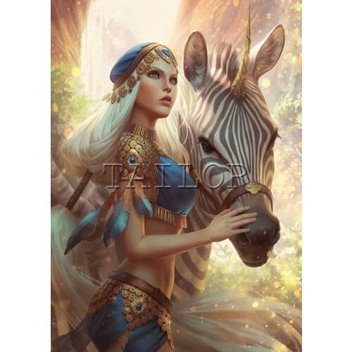 Cross stitch embroidery 5d diamond painting set complet dirll drawing full square mosaic cuadros horse unicorn landscape woman 1
