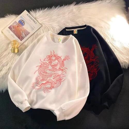 Womens hoodie Harajuku Y2K top Harajuku retro Korean version of the dragon Gothic mythical print clothes large size loose overs