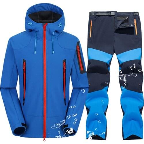Winter Waterproof Hiking Suit Men Windproof Warm Fleece Softshell Jacket And Pants Two-Piece Sets Outdoor Trekking Camping Suit