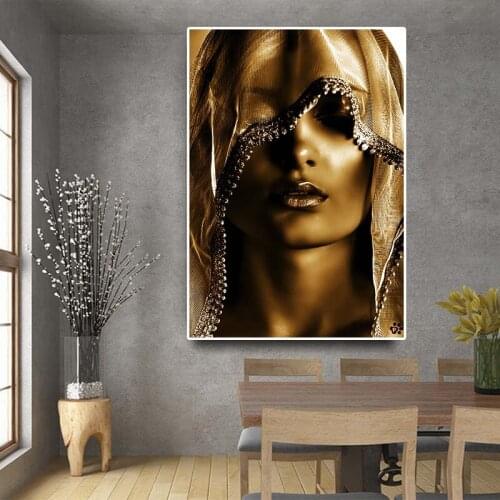 Golden Noble Veil Women Canvas Painting Nordic Wall Art Posters and Prints Wall Pictures for Living Room Home Cuadros Modular