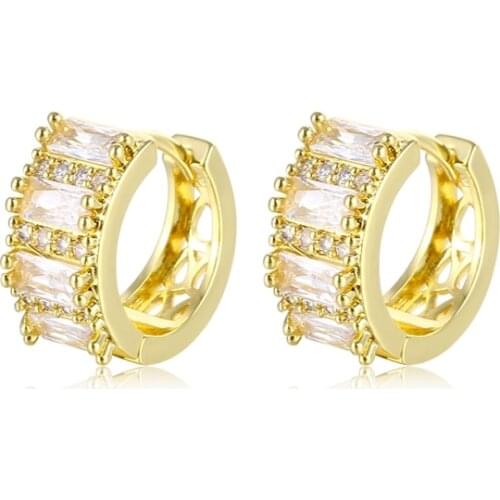 Bridal Gold Hoop Earrings For Women Rectangle Zircon Prong Earring Luxury Round Huggie Earrings Jewelry Pendientes Arete Gifts