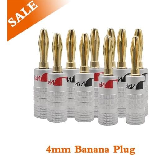 1/2/5Pair 24K Gold-plated 4mm Speaker Banana Plugs Connector Male Plug Speaker Audio with Screw Lock Plugs Jack Banana Connector