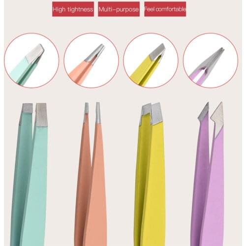 1/2PCS Stainless Steel Eyebrow Tweezers Plier Flat Oblique Mouth Pointed Tip Cutter Head Eyebrow Clip Remove Clean Uproote Hair