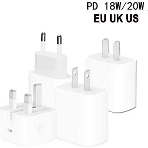 10Pcs/lotLuxury Original 18W 20W USB-C Power Adapter PD Charger US EU Plug Charger Adapter for iPhone 6 8 plus XS 11 12 pro max