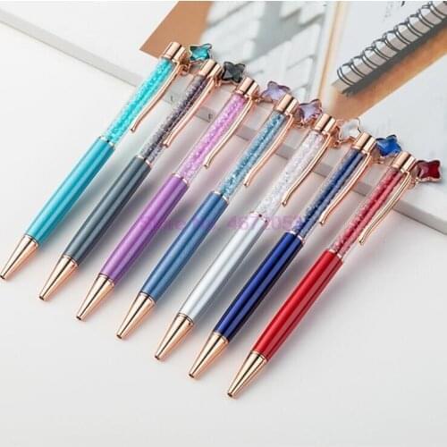 100pcs/lot Kawaii Crystal Ballpoint Pen Fashion Girl star Crystal Pendant Metal Pen Material Escolar Bolis Escolares Novelty