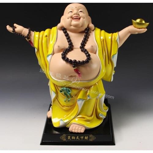 14 "hand painted heart world financial company opened Maitreya Buddha smiling Buddha porcelain mascot Home Furnishing Feng Shui
