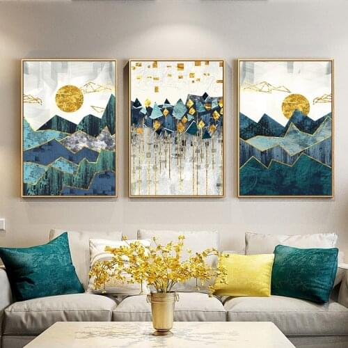 Abstract canvas painting landscape landscape art golden poster print canvas painting living room bedroom decoration mural Scandi