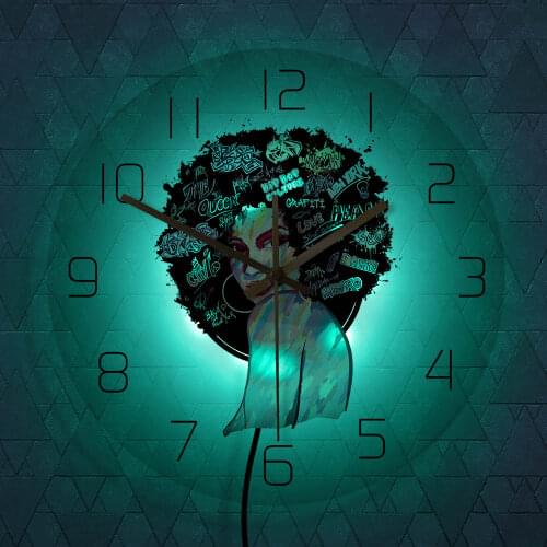 African American Fashion Woman Portrait Painting Wall Art Printed Wall Clock Abstract Home Decor Silent Non-Ticking Quartz Watch