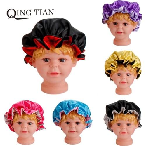 Large Size Double Color Reversible Satin Bonnet Kids 2 Layer Satin Silk Sleeping Bonnets Baby Hair Hat