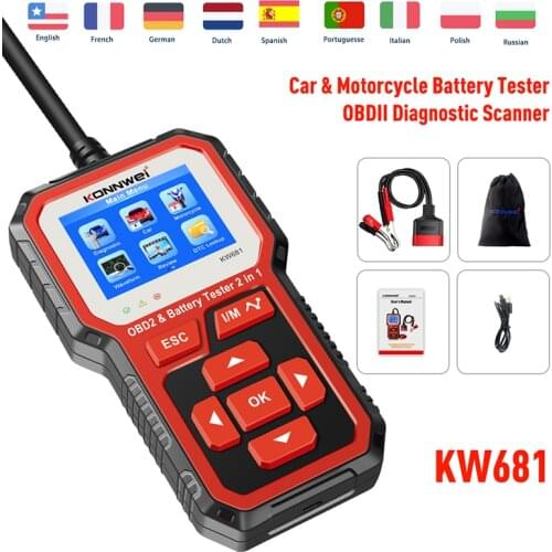 KW681 6V 12V Car Motorcycle Battery Tester Auto Diagnostic Tool 2 in1 2000 CCA Car OBD2 Scanner Full OBD 2 Function Maintenance