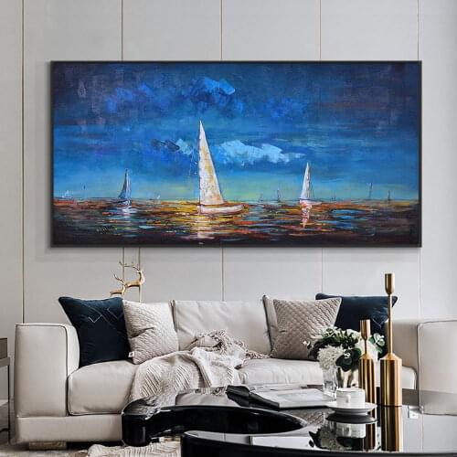 Handmade Oil Painting On Canvas Modern Abstract Texture Sailboats Wall Art Paintings Office Club Home Decoration Mural Unfram