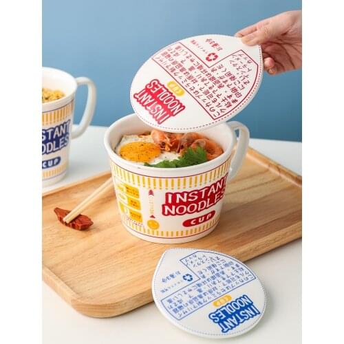 Japanese Style Ceramic Bowl With Cover Creative Personality Household Cup Noodle Cup Soup Large And Noodle