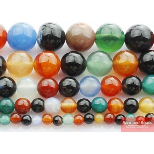 Natural Stone Mixed Color Agat Round Loose Beads 4-12MM Pick Size For Bracelet Necklace Making MAB21