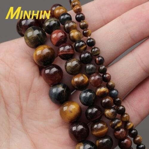 MINHIN 3 Colorful Tiger Eye Beads For Jewelry Making DIY Bracelet Accessories Natural Stone 4/6/8/10MM Round Loose Beads