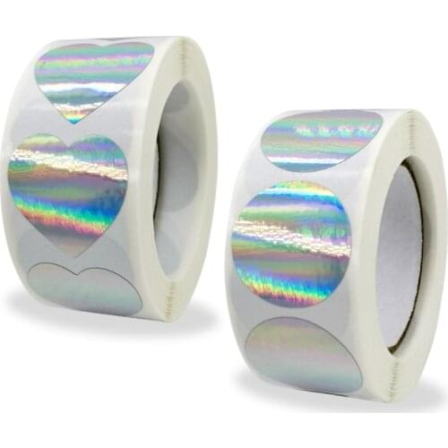Laser Love Heart Round Stickers Handmade Decoration Blank 1 Inch Sealing Label Sticker 100/500pcs roll