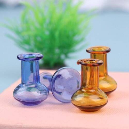 2PCS 1/12 Dollhouse Miniature Accessories Mini Colorful Glass Flower Vase Simulation Model Toys for Doll House Decor