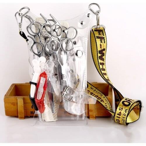 Fashion Barber Scissors Bag Hairdressing Tool Double-Layer Pockets Transparent Hair Scissors Bag Large Capacity Hairdresser Bag