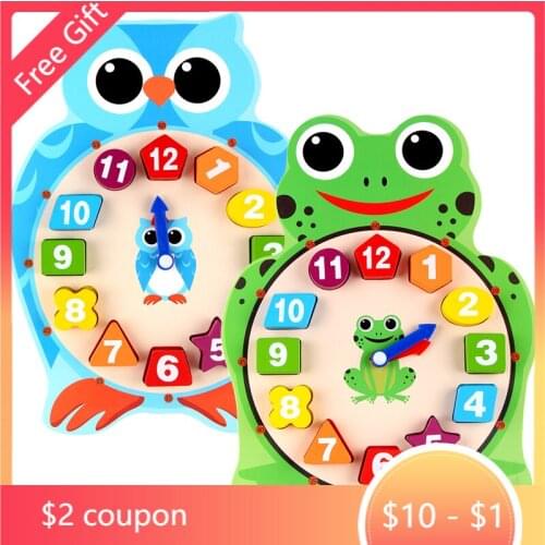 Cartoon animal digital clock frog wooden educational toy kindergarten children teaching aid shape digital pairing toy Montessori