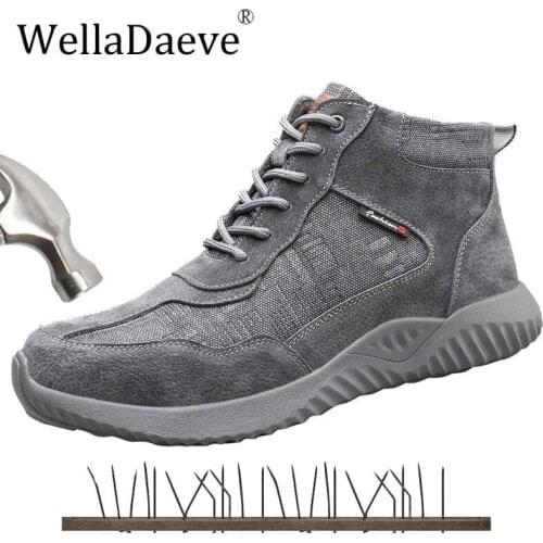 Men High Top Safety Shoes Steel Toe Lightweight Construction Protective Footwear Puncture Proof Work Ankle Boots Casual Sneaker