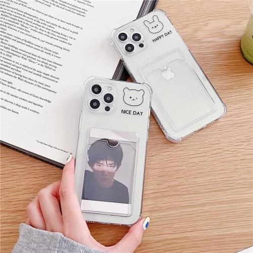 Korea DIY Idol Photo Paper Bear Soft Clear Phone Case for IPhone 11 Pro 7 8 Plus X XS XR MAX SE20 12 MiNi Card Slot Wallet Cover