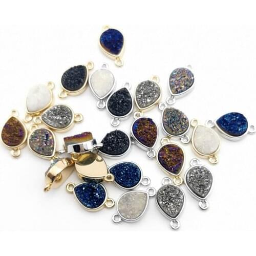 Natural Stone Teardrop 10X14MM Agat Pendants Double hole connector for Jewelry Making DIY Necklaces accessories 1pcs