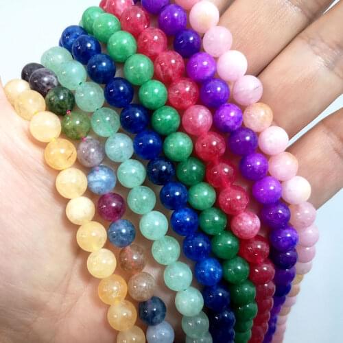 Natural Stone Green Red Yellow Jades Chalcedony Round Stone Beads For Jewelry Making DIY Handmade Bracelet Accessories 6 8 10MM